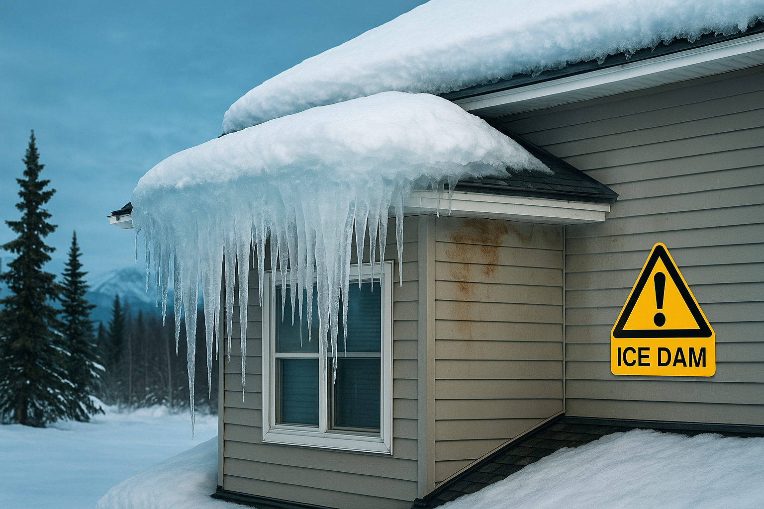 Ice damming diagram showing how ice dams form on Alaska home roofs