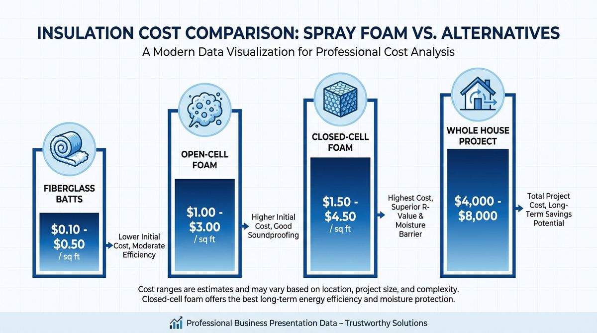 2025 spray foam insulation cost comparison chart showing price ranges for different insulation types