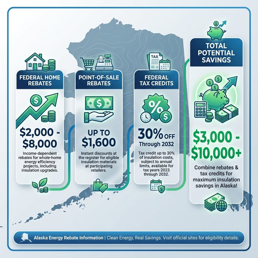 Infographic showing available Alaska energy rebates and federal tax credits