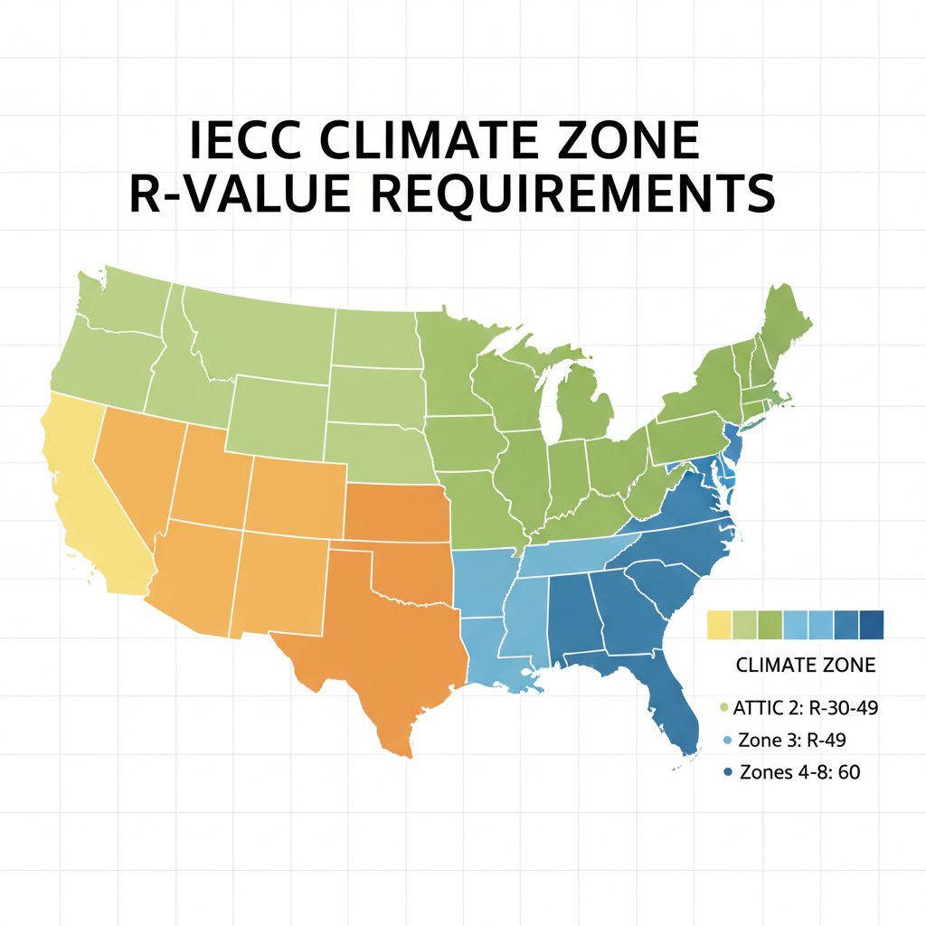 US climate zone map showing IECC R-value requirements by region