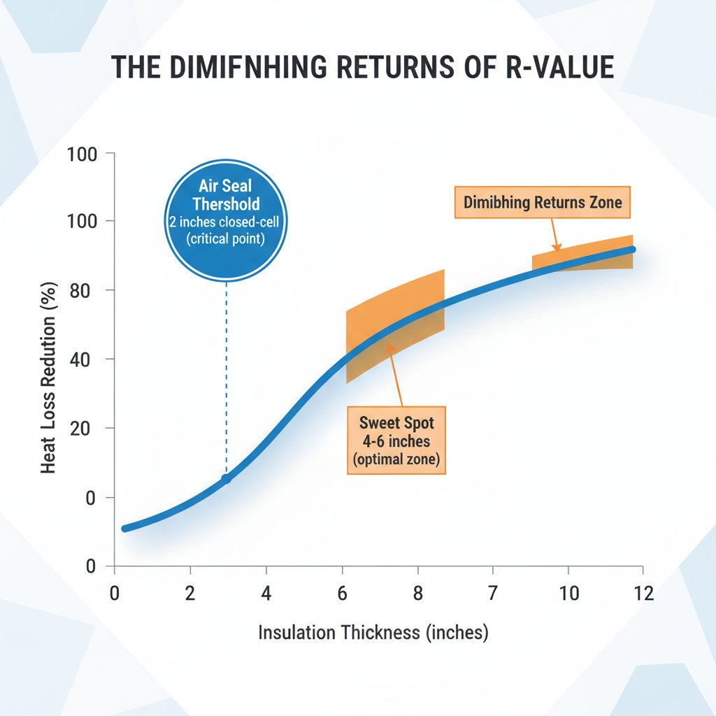 Graph showing diminishing returns of insulation - each additional inch provides less benefit